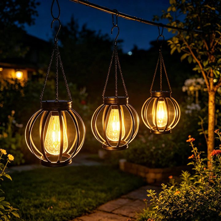 Utendørs hengende metalbur pendellampe med justerbar kjede og vintage filament LED Skanto