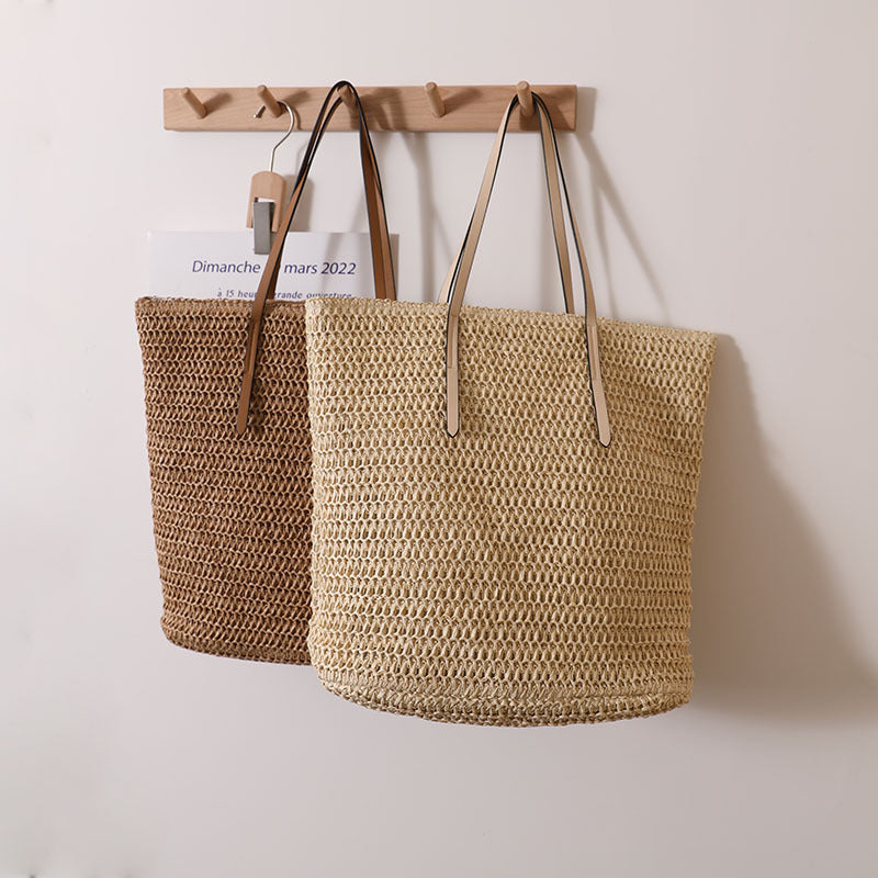 Braided shopper with elegant leather handles Skanto