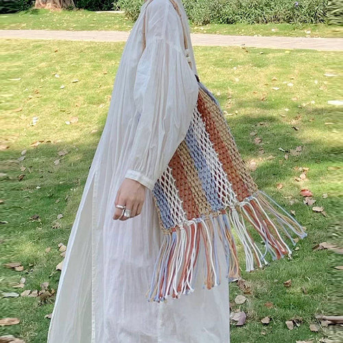 Braided tote bag with colorful fringes Skanto