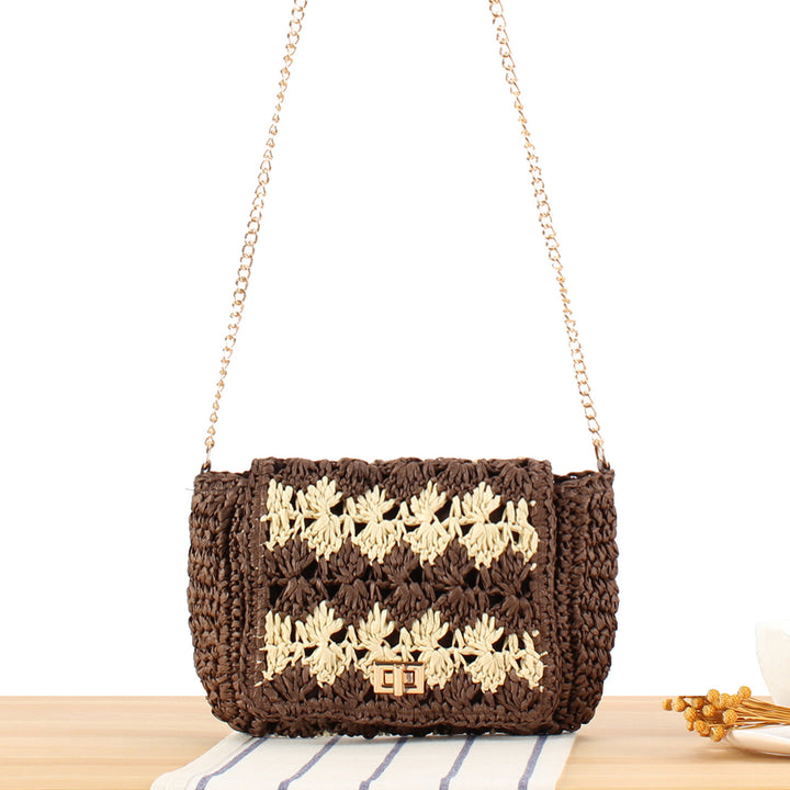 Shoulder bag made of handmade braided natural material with elegant closure Skanto