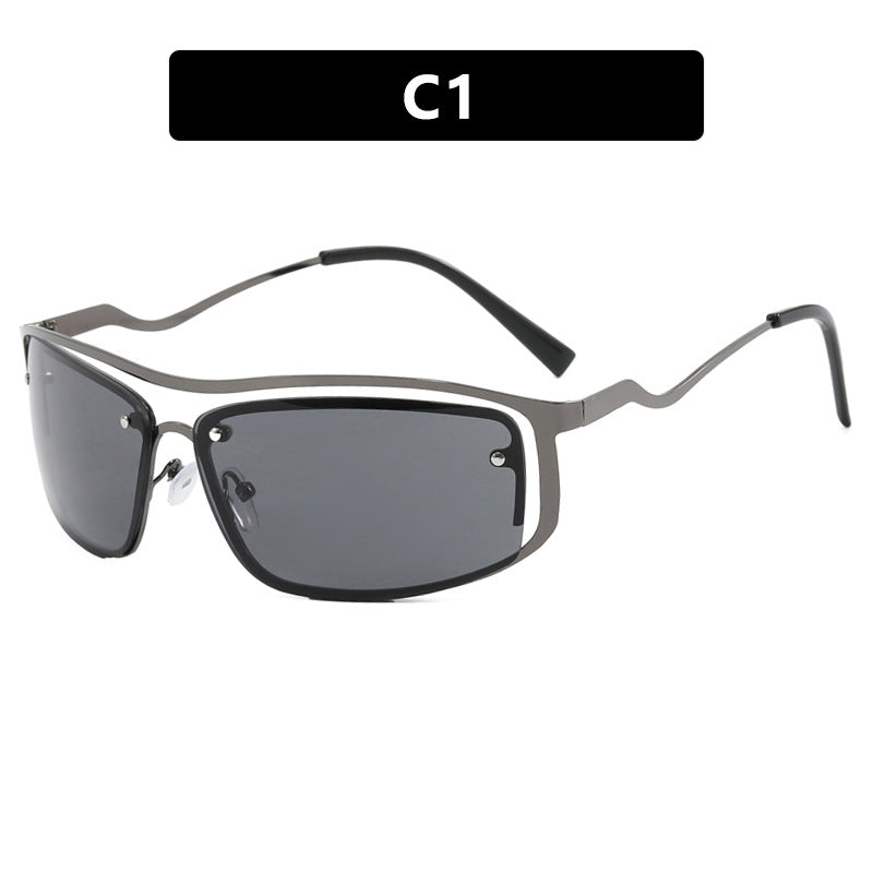 Women's futuristic sunglasses with elegant metal frame and high transparent lenses Skanto