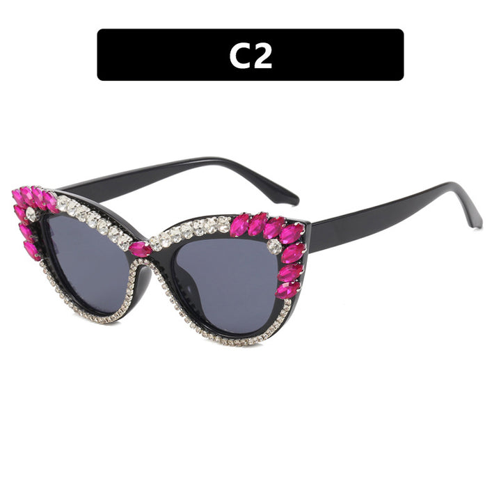 Damer ekstravagante Cat-Eye solbriller med glitrende rhinestones Skanto