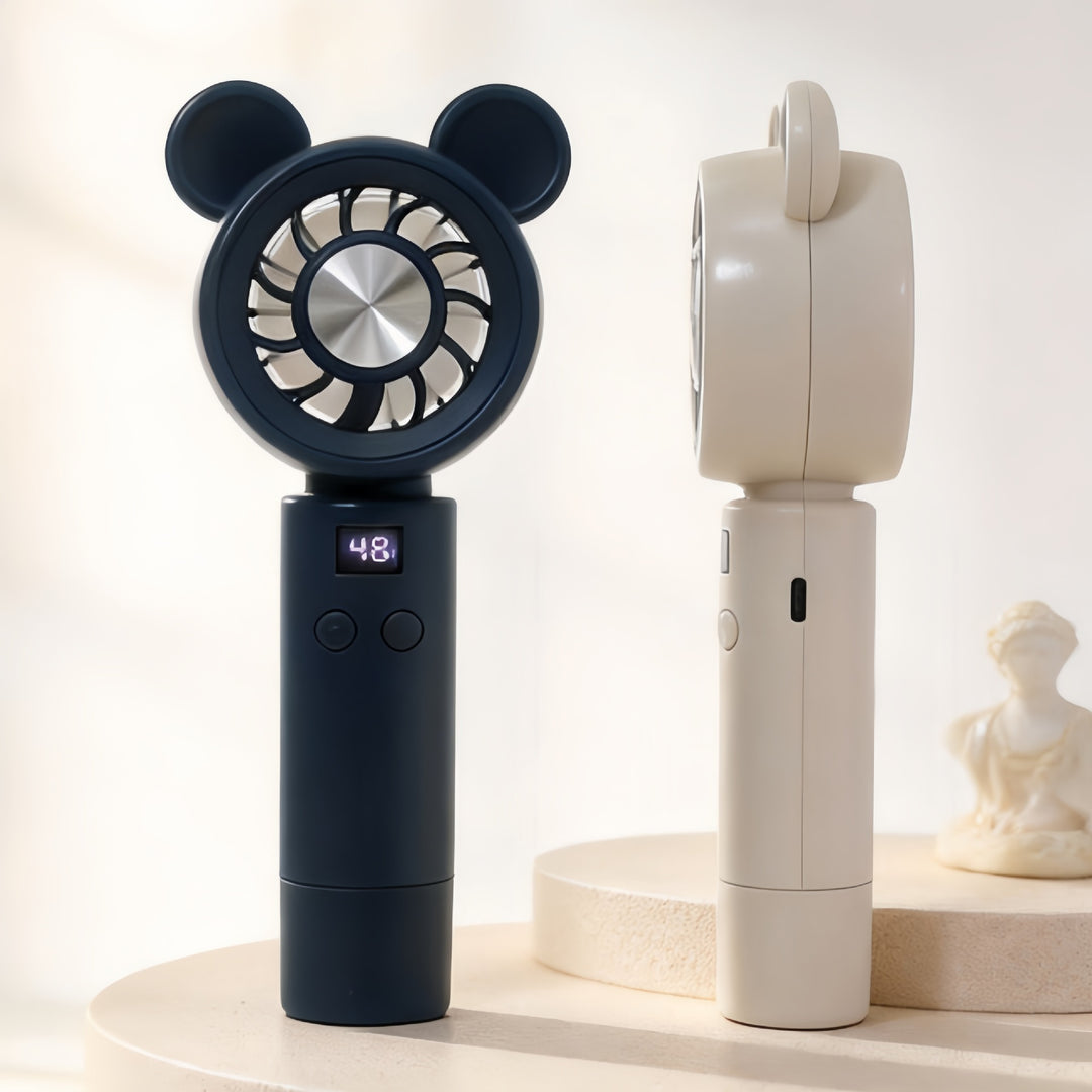 Unisex nan tragbar Mini-Vifta med LCD-skjerm og søte bjørneører, oppladbar Skanto