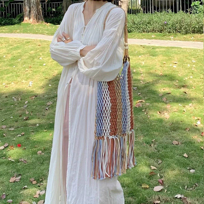 Braided tote bag with colorful fringes Skanto