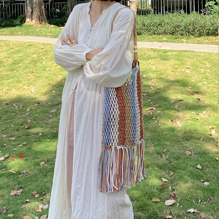 Braided tote bag with colorful fringes Skanto