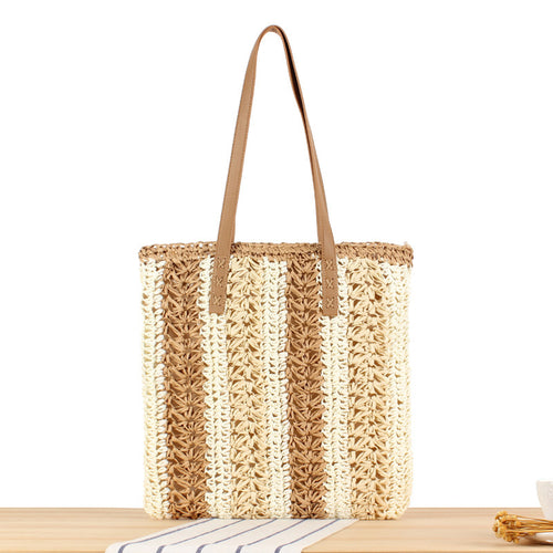 Woven Natural Material Beach Bag with Sturdy Leather Handles Skanto