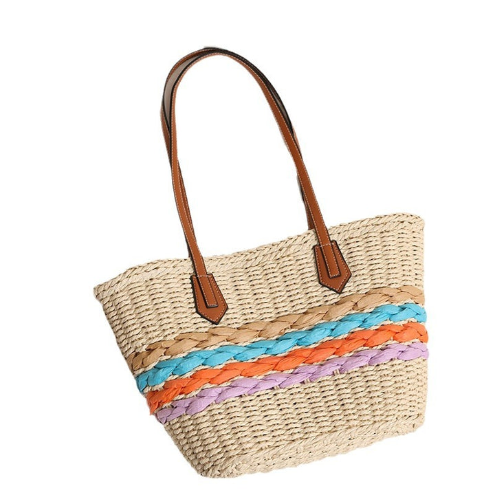 Basket-style straw bag with colorful braided accents Skanto