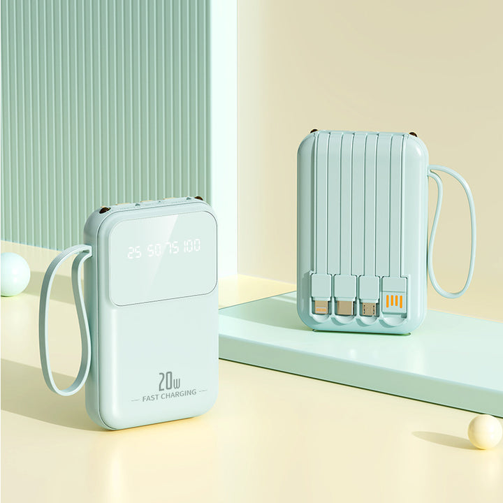 Bærbar powerbank med integrerte ladekabler og smart ladestatusindikator Skanto