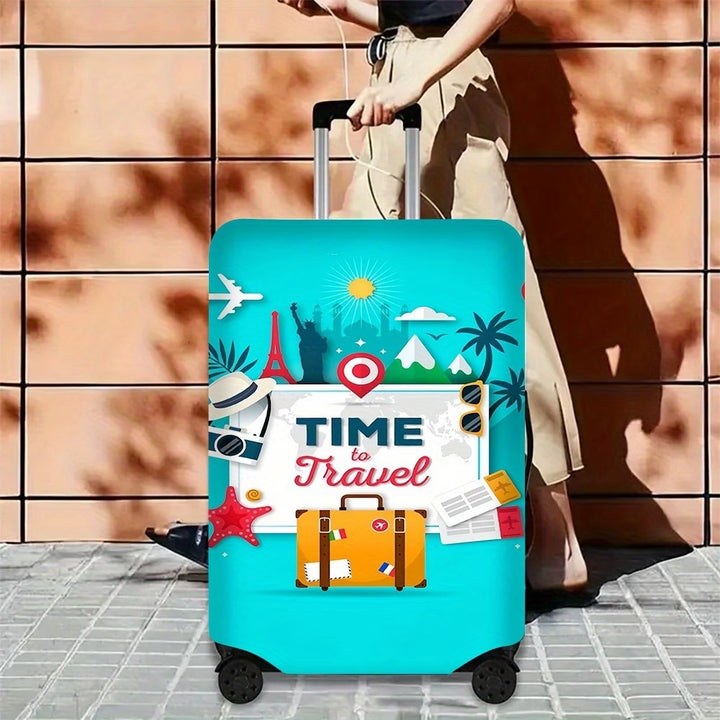 Unisex nan elastisk motiv-koffertbeskyttelse i retro-reiseplakatdesign med glidelås og antiskli-festemidler for spinner-trolleyer Skanto