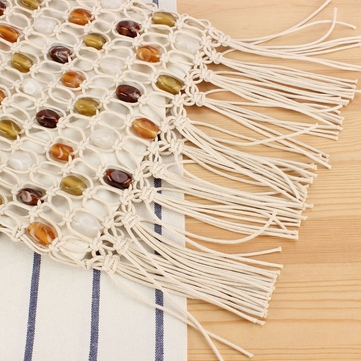 Handmade shoulder bag with decorative beads and fringes Skanto