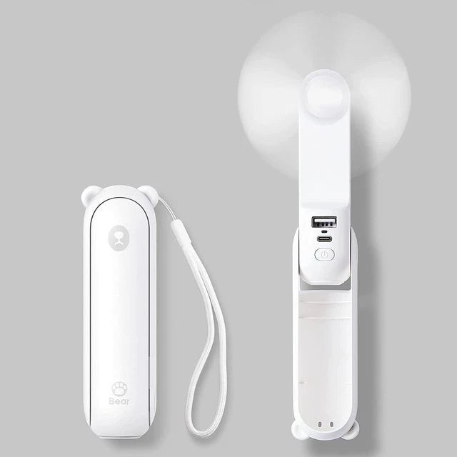 Unisex en størrelse sammenleggbar oppladbar håndvifte med innebygd powerbank og doble USB-ladeporter Skanto