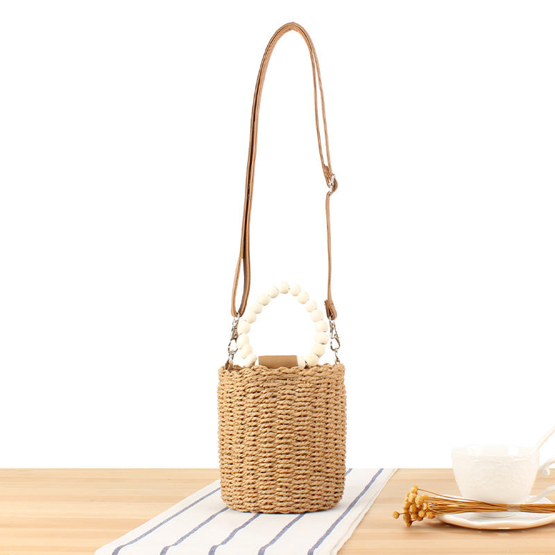 Basket bag with wooden handles and detachable shoulder strap Skanto