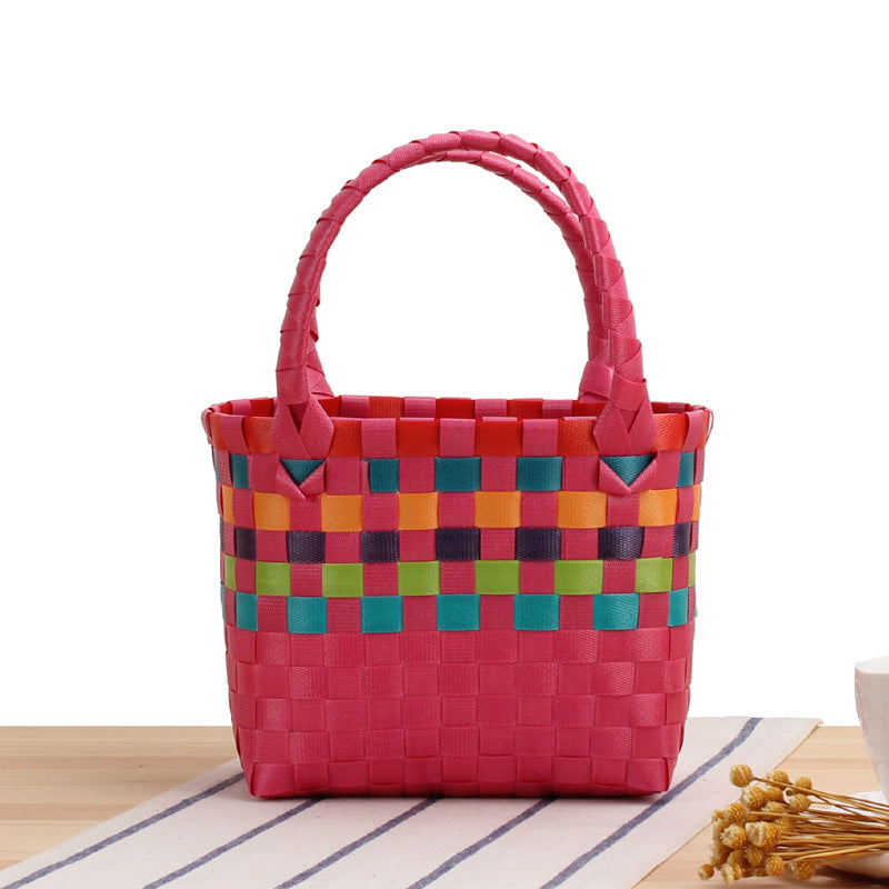 Woven Handbag with Plaid Pattern Skanto