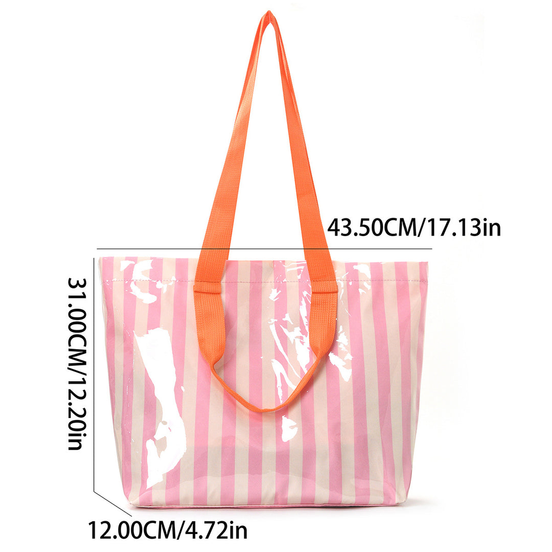Romslig strandveske med transparent design og fargerike striper Skanto