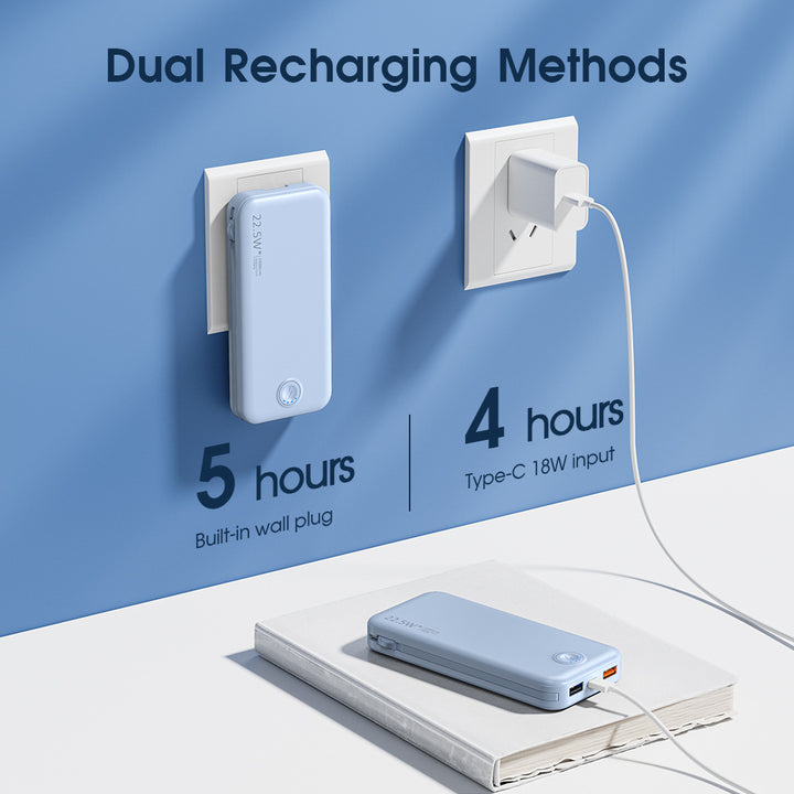 Powerbank med integrert veggkontakt og hurtigladende type-C-funksjon Skanto