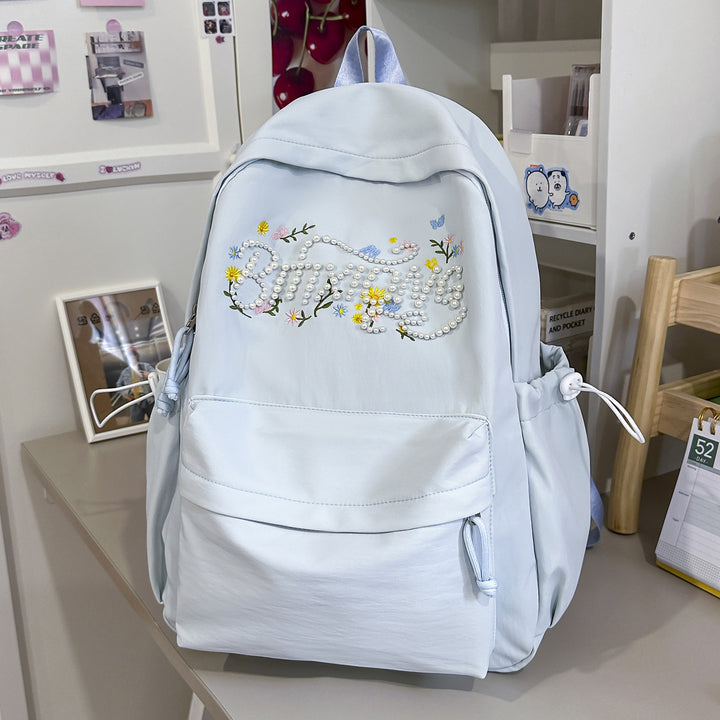 Brodert Blomster Skole Ryggsekk