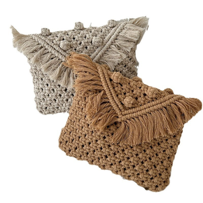 Handmade modern shoulder bag with fringe and decorative details Skanto