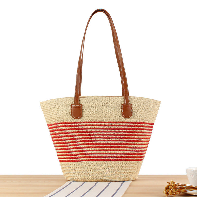 Elegant Straw Bag with Attractive Leather Handles Skanto