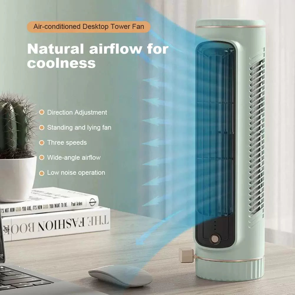 Unisex enhetsstørrelse kompakt vertikal skrivebords Breeze-turmventilator med etterfyllbart mini-reservoar, USB-lading og klistremerke-pack Skanto