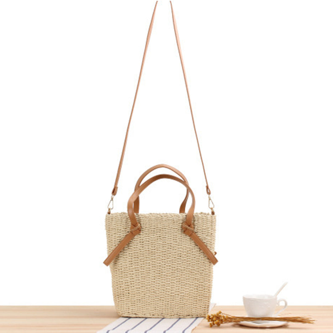 Elegant Flettet Crossbody Bag med Læderhåndtag Skanto