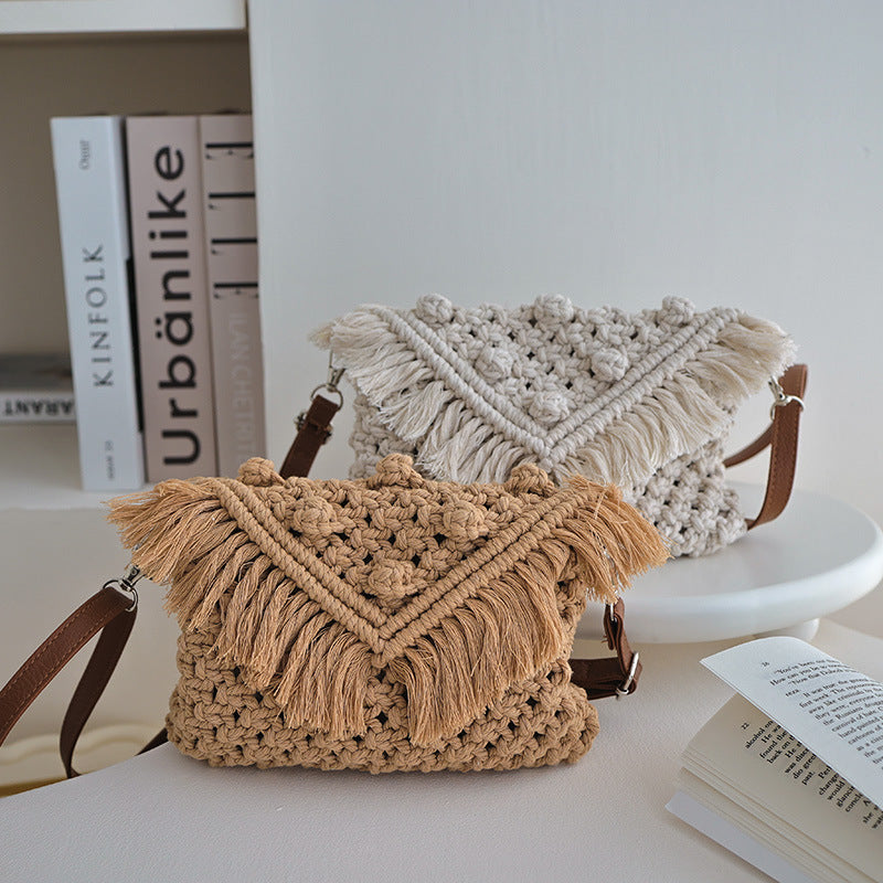 Handmade modern shoulder bag with fringe and decorative details Skanto
