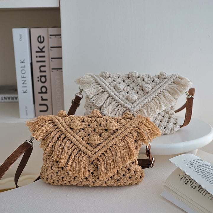 Handmade modern shoulder bag with fringe and decorative details Skanto