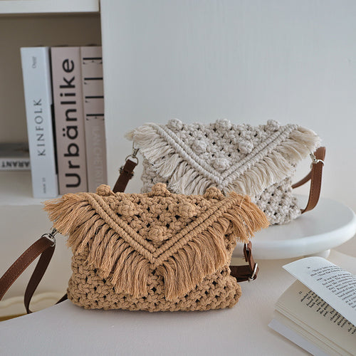 Handmade modern shoulder bag with fringe and decorative details Skanto