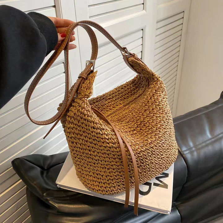 Cultured Raffia Crossover Bag with Leather Details Skanto