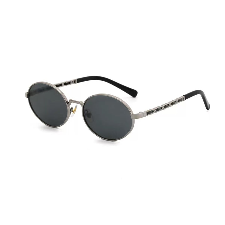 Dame elegant rund solbrille med luksuriøs ramme og komfortable stenger Skanto