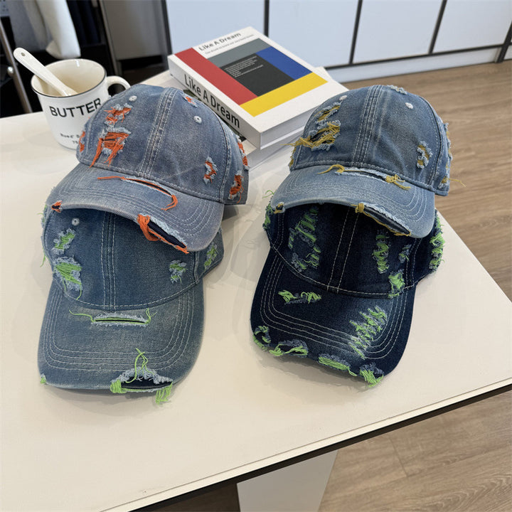Kvinnes Slitt Denim Baseball Caps Skanto