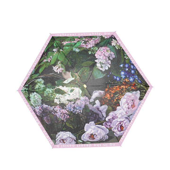 Damer elegant foldbar paraply med blomsterkunstdesign Skanto