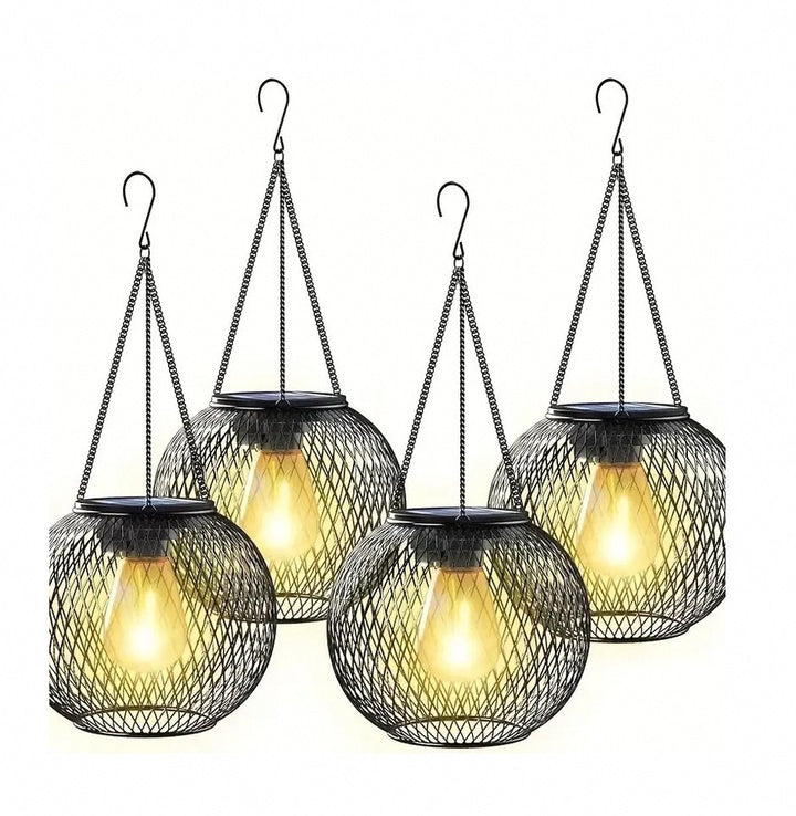 Solcelle Hengende Utelamper Med Vintage-stil LED Trådpære Og Metallbur Vanntett Oppheng Skanto