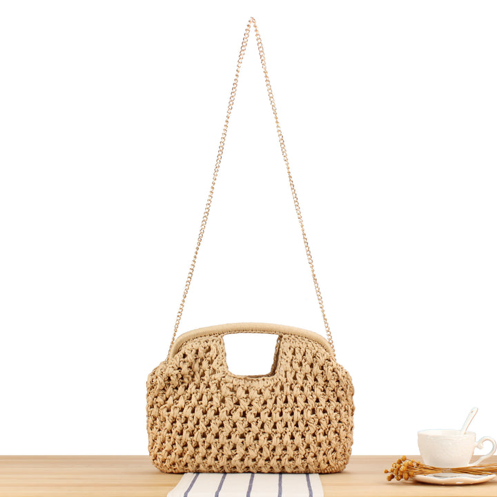 Handbag made of naturally coated braided material with elegant chain detail Skanto