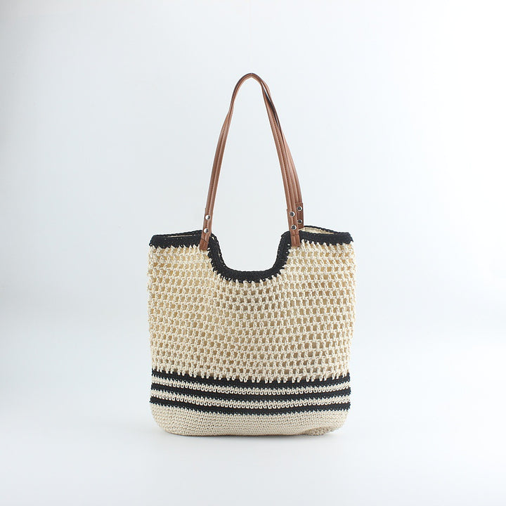 Håndlaget designer strandveske med robuste lær grep Skanto