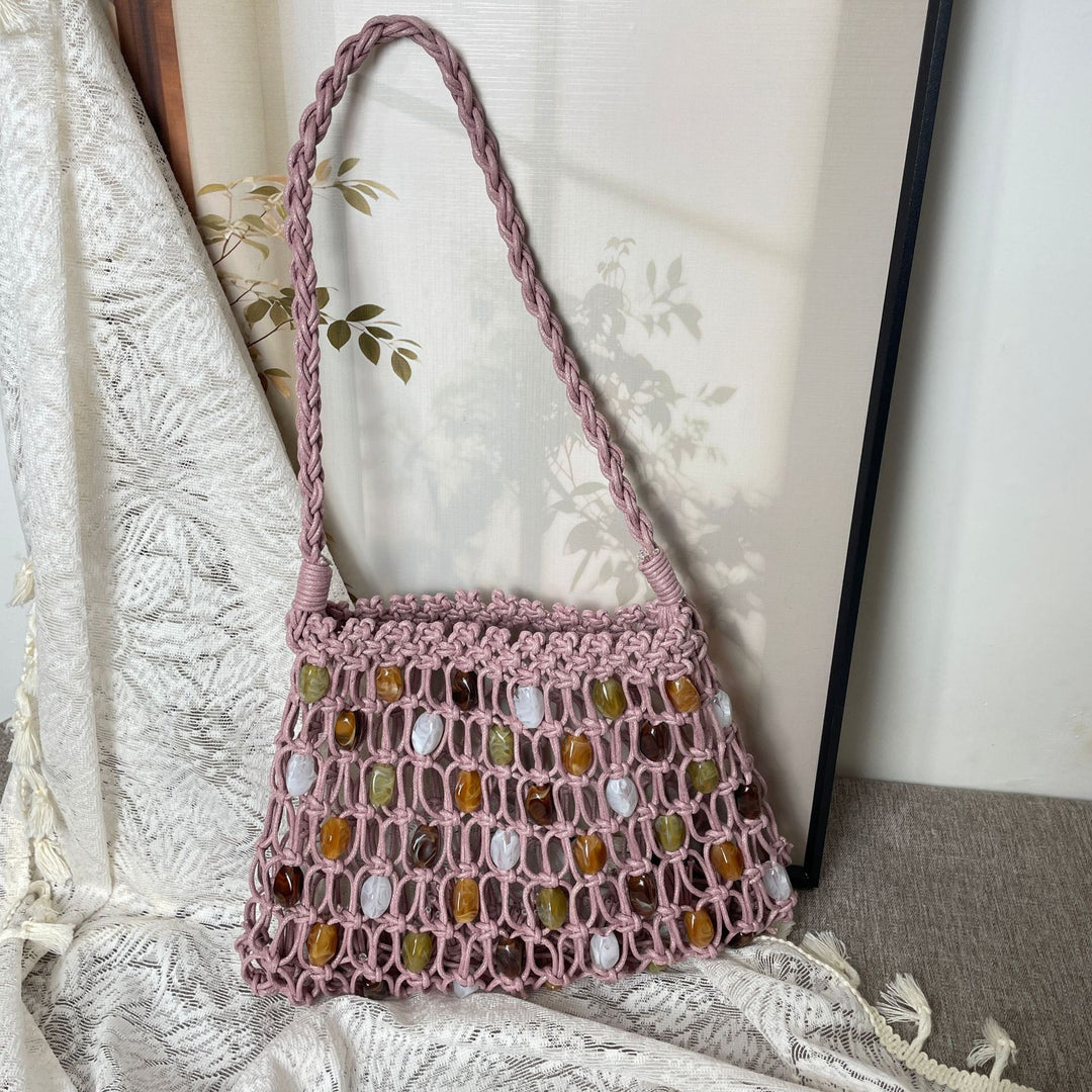 Håndknytte nettveske med dekorative perler Skanto