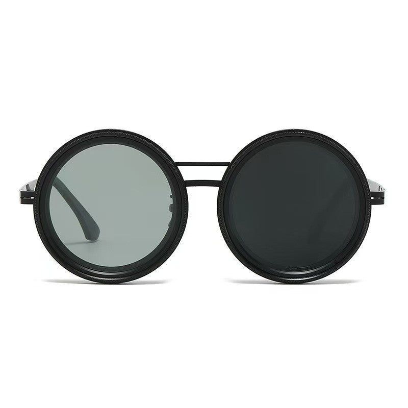 Dame Rund Retro-solbriller med markant metallramme Skanto