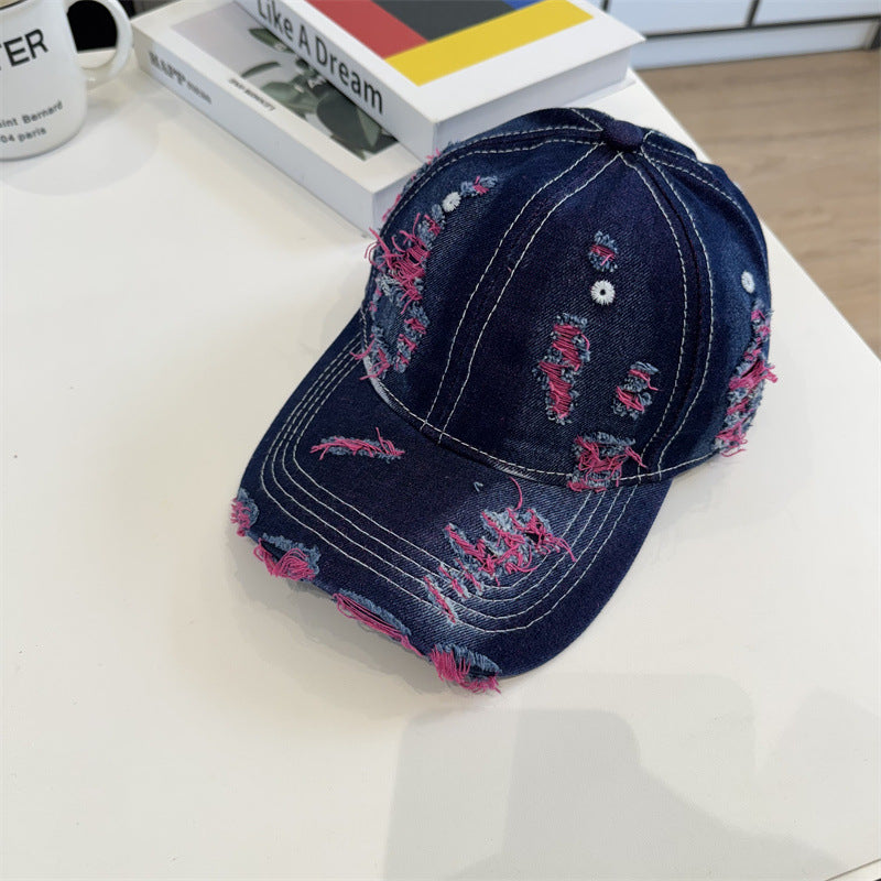 Kvinnes Slitt Denim Baseball Caps Skanto