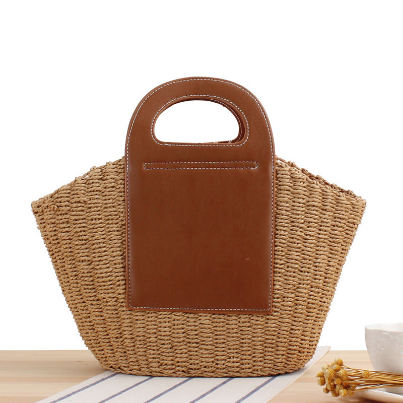 Woven Tote Bag with Elegant Leather Back Skanto
