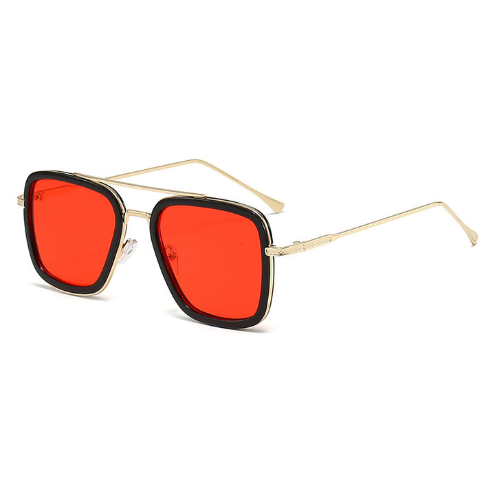 Dame moteristisk kvadratisk solbrille med glamorøs metallramme Skanto