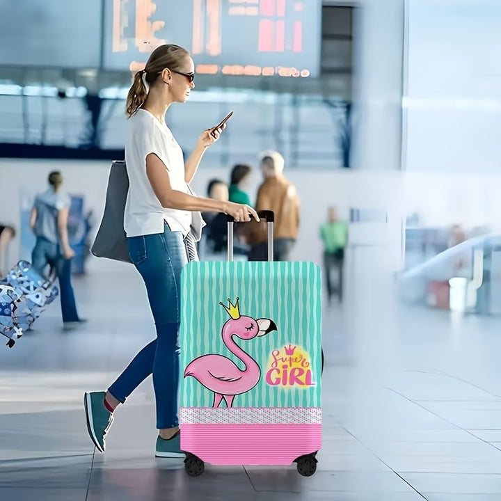 Damer nan elastisk koffertrekk med flamingo-print, dekkende beskyttelse med glidelås og sklisikker innvendig feste Skanto