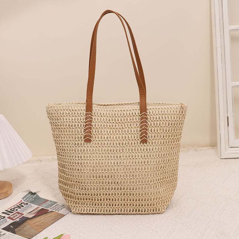 Elegant Straw Bag with High-Quality Leather Handle Skanto