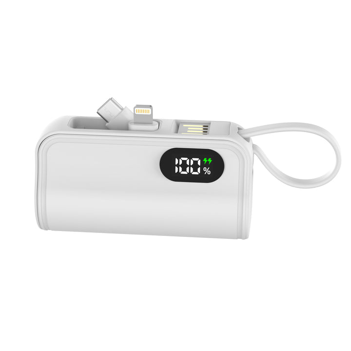 Bærbar Powerbank med integrert ladekabel og digital kapasitetsindikator Skanto