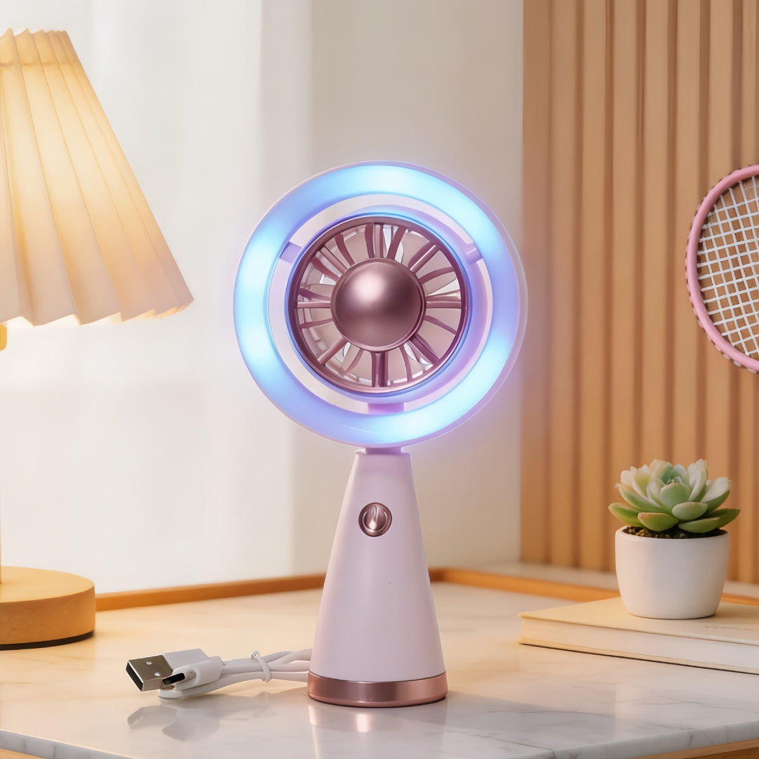 Dame Bærbar Mini-Luftventilator med LED-belysning og fleksibelt design Skanto