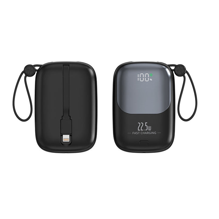 Bærbar powerbank med digital ladeindikator og integrert ladekabel Skanto