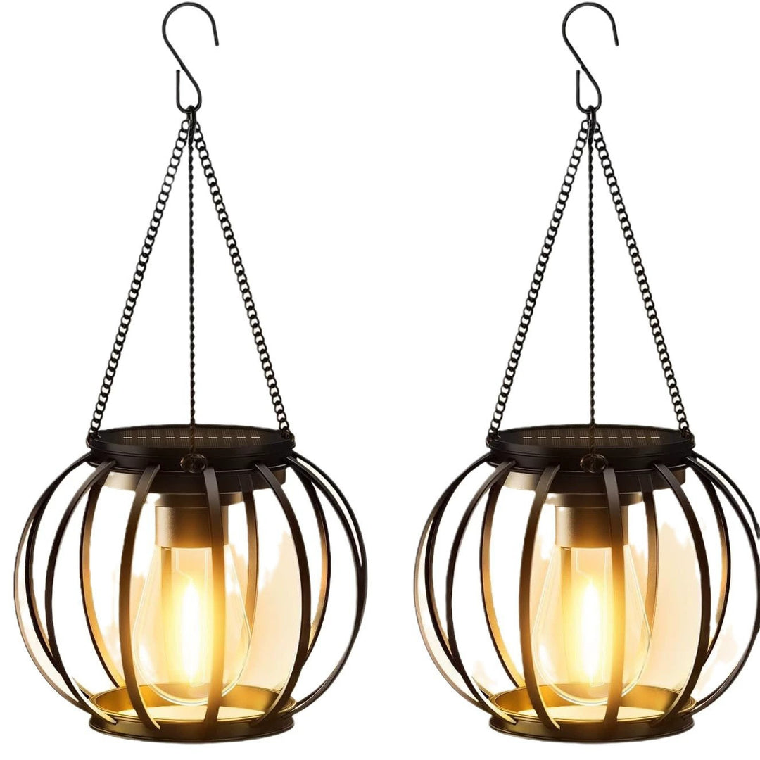 Solcelle Hengende Utelamper Med Vintage-stil LED Trådpære Og Metallbur Vanntett Oppheng Skanto
