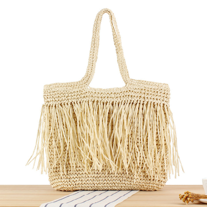 Designer Straw Bag with Fringe Detail Skanto