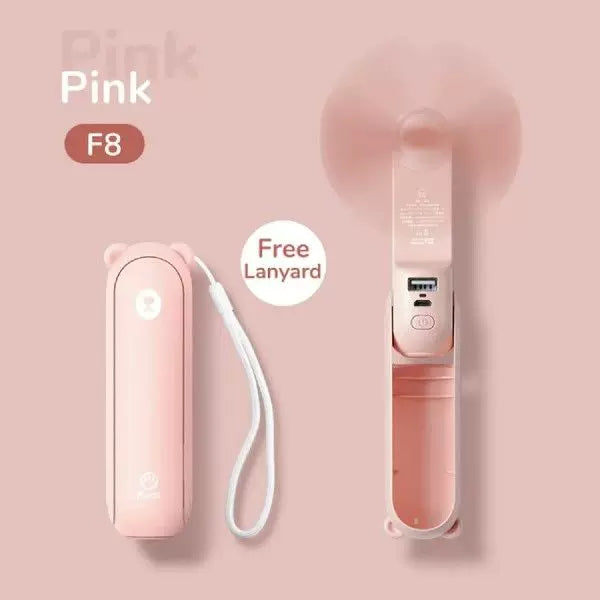 Unisex standard størrelse sammenleggbar oppladbar bærbar mini-vifte med integrert USB-powerbank og lanyard Skanto