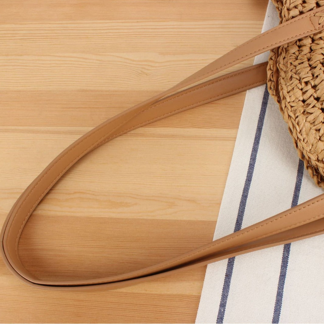 Round straw bag with leather handle Skanto