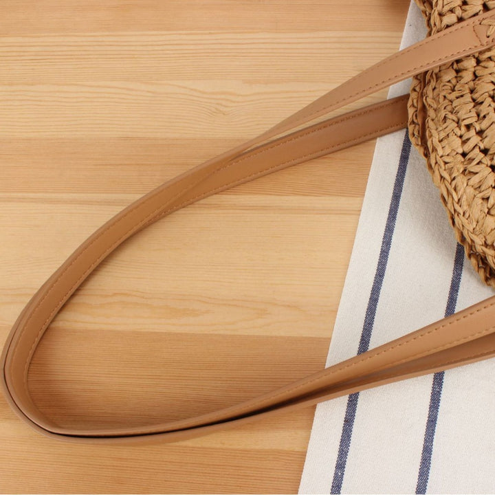Round straw bag with leather handle Skanto