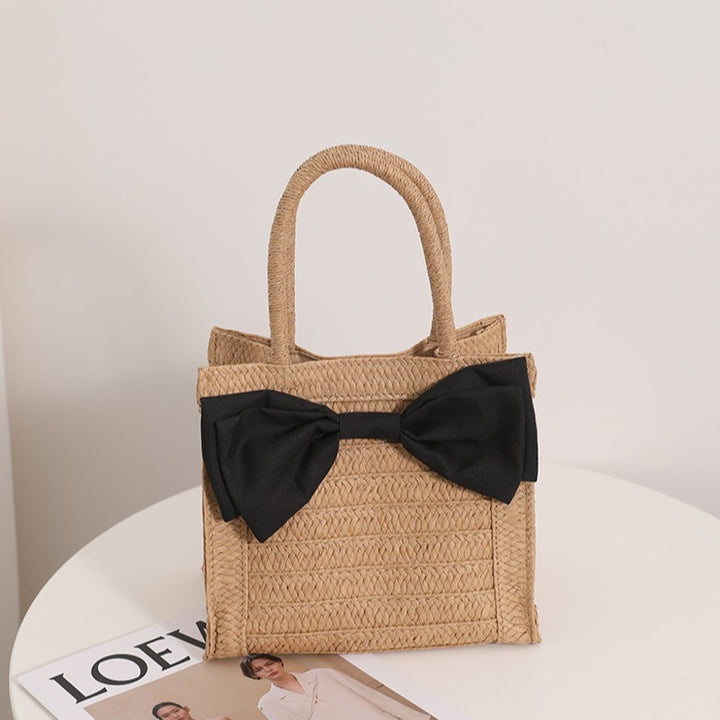 Elegant Straw Bag with Bow Detail Skanto